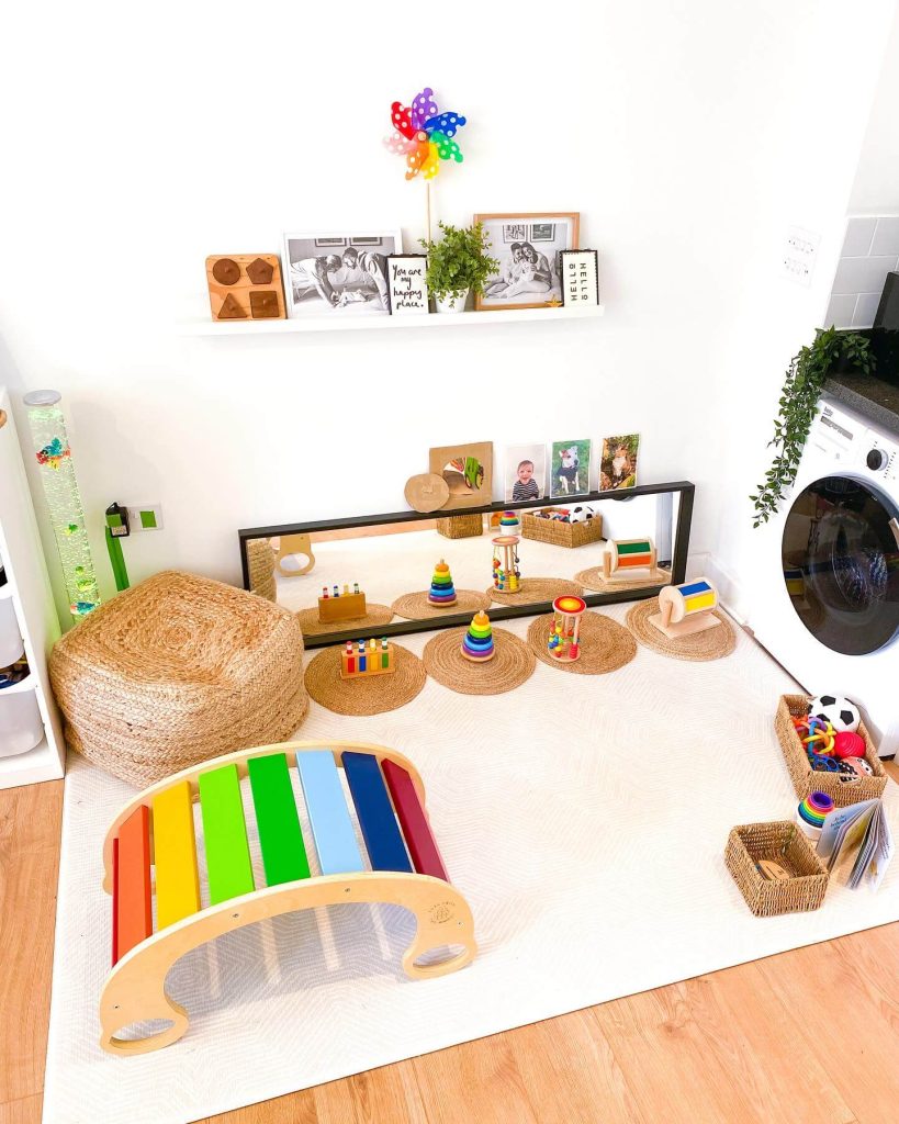 colorful montessori baby play area