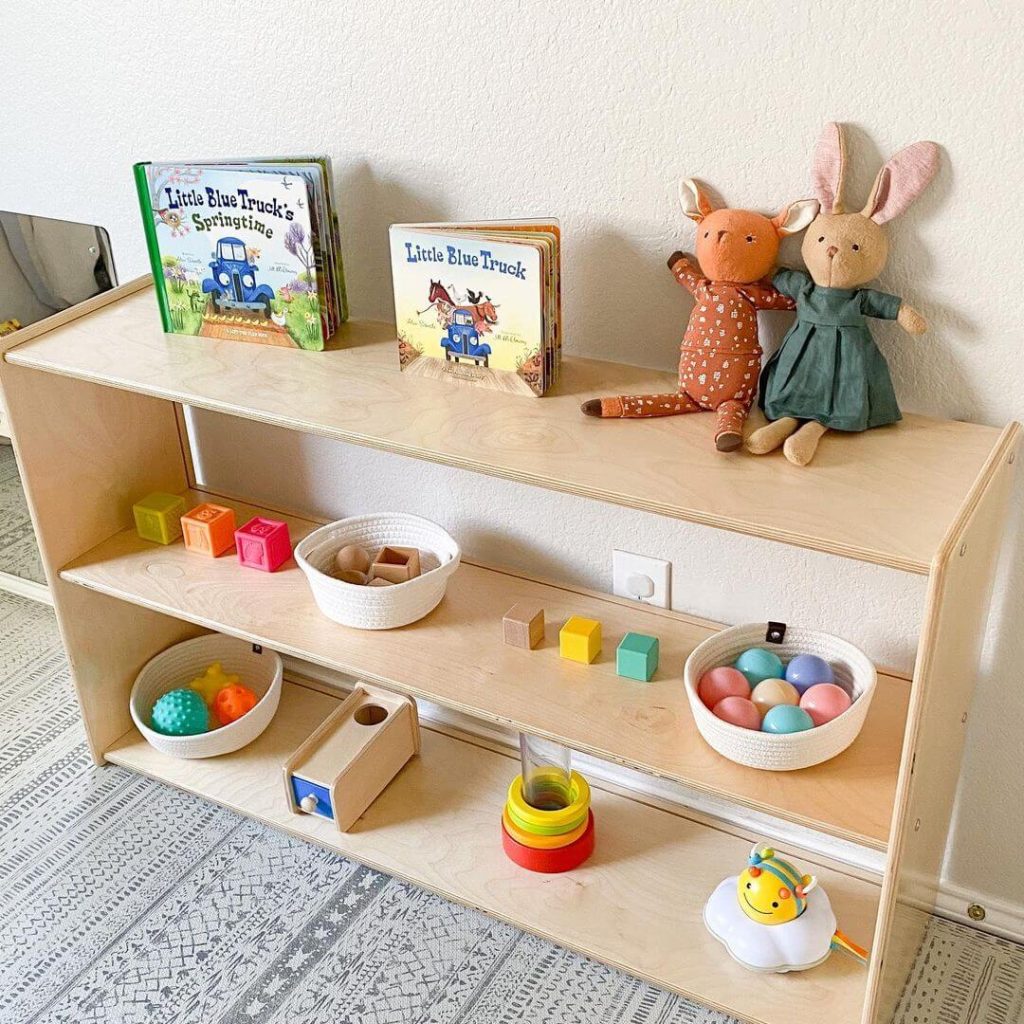montessori nursery room furniture low shelf