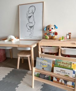 montessori ikea bergig bookshelf flisat table