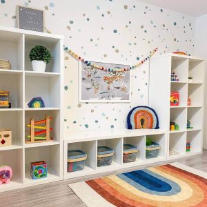 montessori playroom ikea kallax clever shelves storage